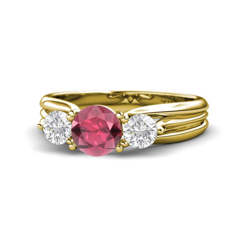 Alyssa Rhodolite Garnet and White Sapphire Three Stone Engagement Ring 