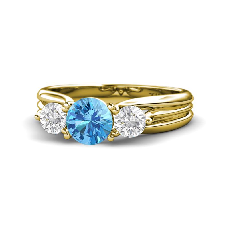 Alyssa Blue Topaz and White Sapphire Three Stone Engagement Ring 