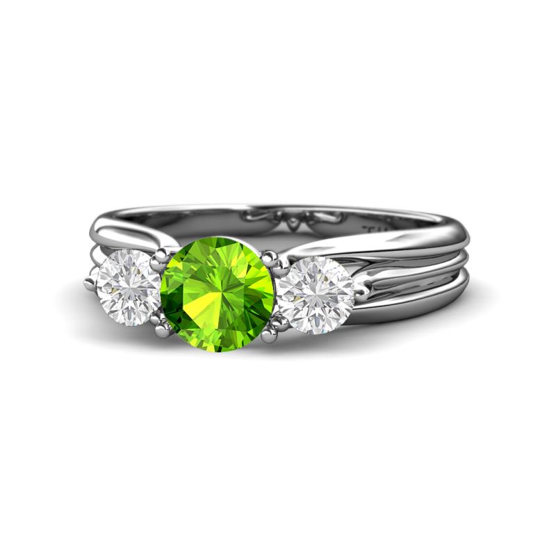 Alyssa Peridot and White Sapphire Three Stone Engagement Ring 