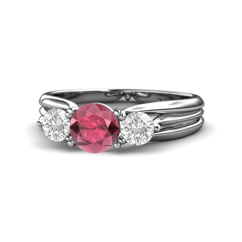 Alyssa Rhodolite Garnet and White Sapphire Three Stone Engagement Ring 