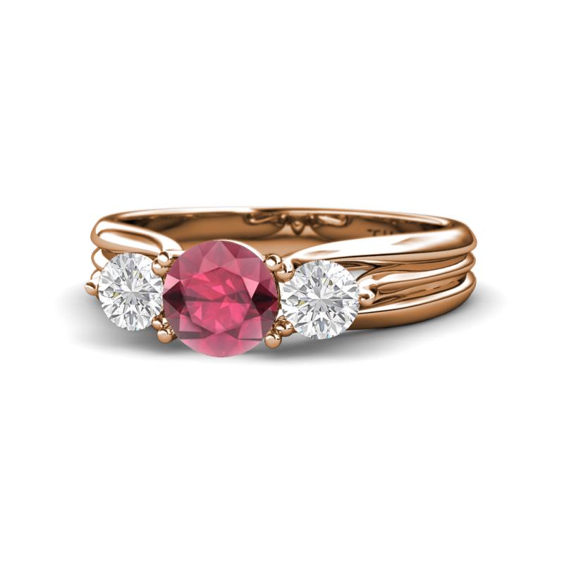 Alyssa Rhodolite Garnet and White Sapphire Three Stone Engagement Ring 