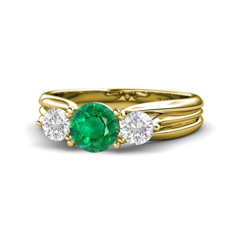 Alyssa Emerald and White Sapphire Three Stone Engagement Ring 