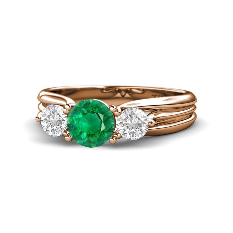Alyssa Emerald and White Sapphire Three Stone Engagement Ring 