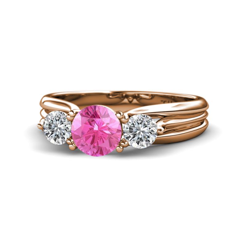 Alyssa 6.00 mm Pink Sapphire and Diamond Three Stone Ring 