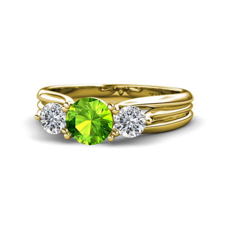 Alyssa 6.40 mm Peridot and Diamond Three Stone Ring 