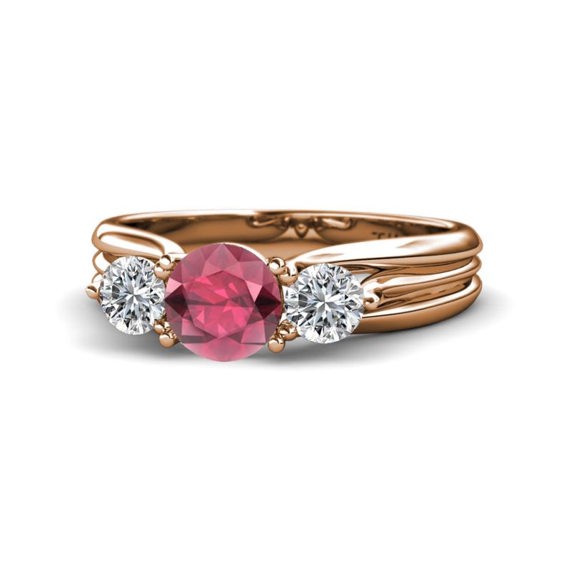 Alyssa 6.40 mm Rhodolite Garnet and Diamond Three Stone Ring 