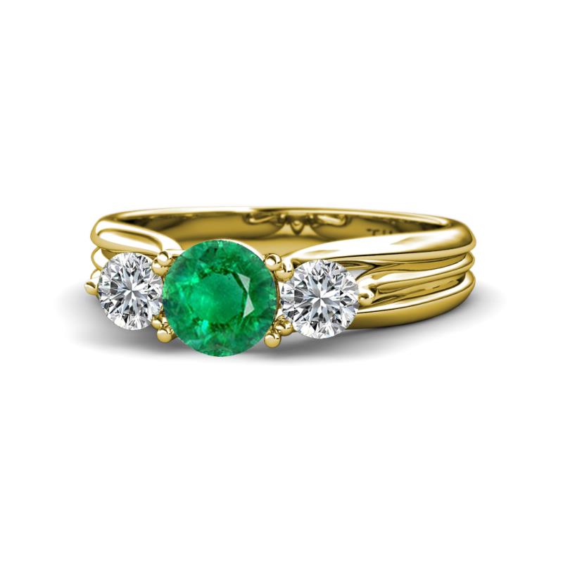 Alyssa 6.00 mm Emerald and Diamond Three Stone Ring 