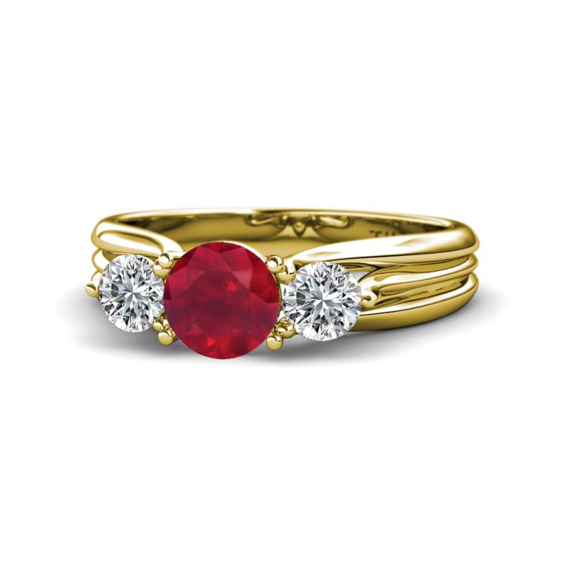 Alyssa 6.00 mm Ruby and Diamond Three Stone Ring 
