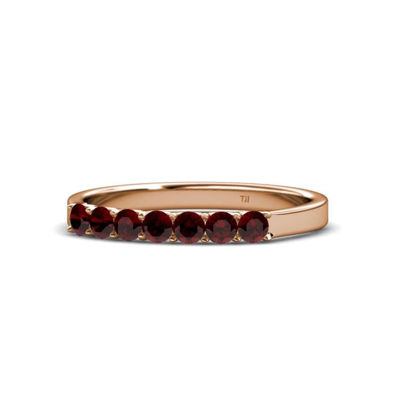 Fiala 2.70 mm Red Garnet 7 Stone Wedding Band 