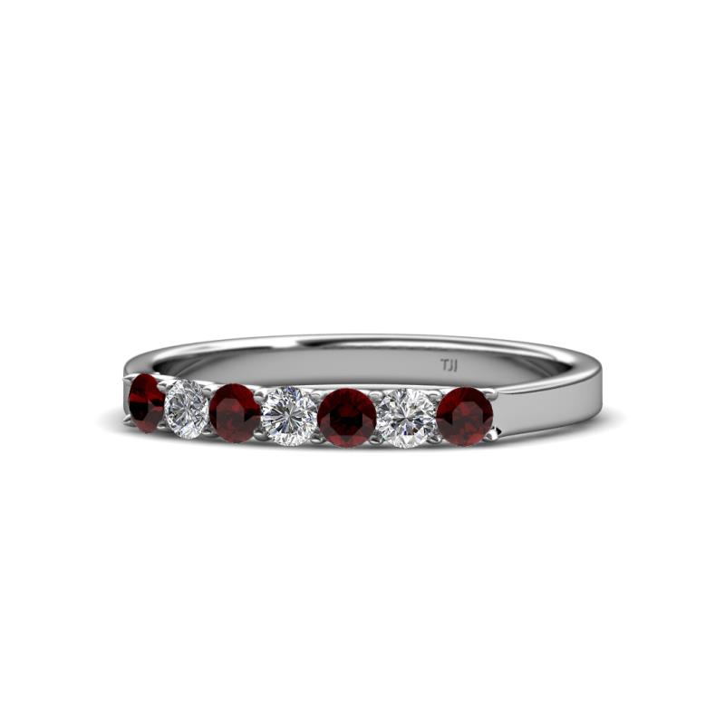 Fiala 2.70 mm Red Garnet and Diamond 7 Stone Wedding Band 