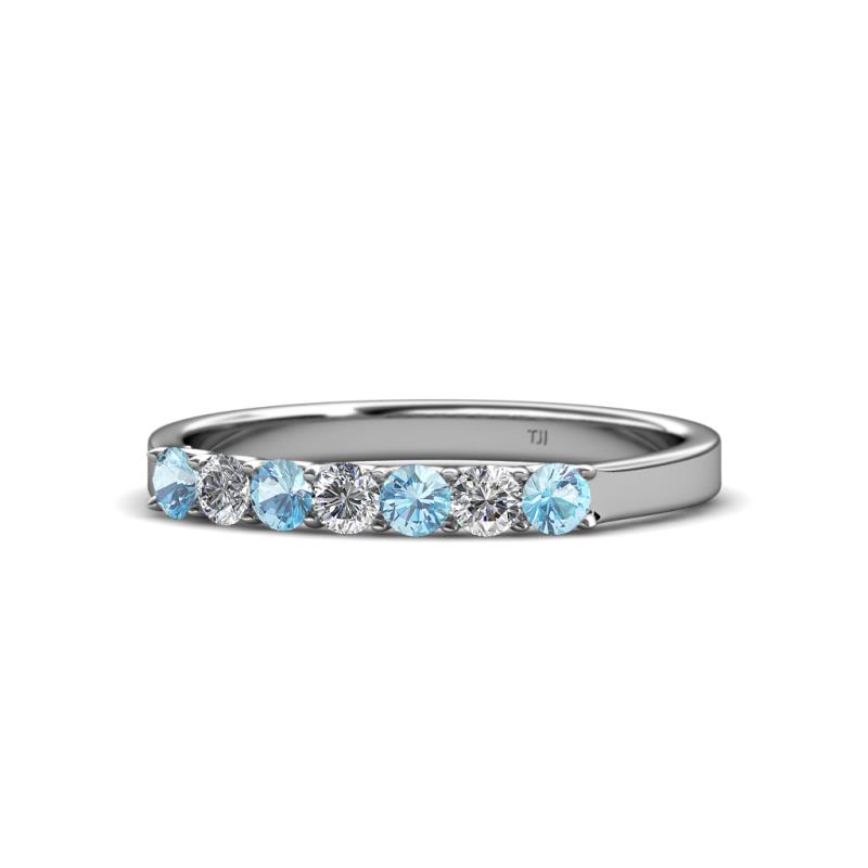 Fiala 2.70 mm Aquamarine and Diamond 7 Stone Wedding Band 