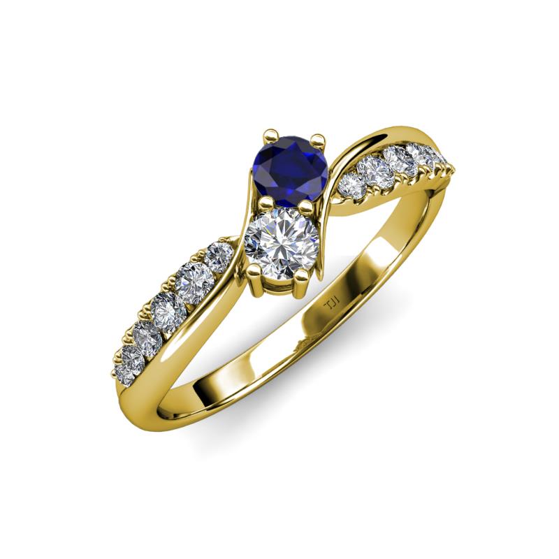 Nicia 0.85 ctw Blue Sapphire and Diamond (4.00 mm) accented Natural Diamonds Women Two Stone Bypass Engagement Ring 