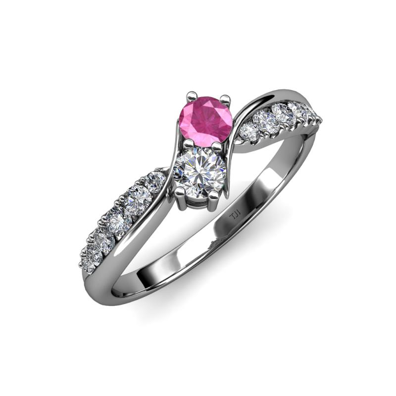 Nicia 0.81 ctw Pink Sapphire and Diamond (4.00 mm) accented Natural Diamonds Women Two Stone Bypass Engagement Ring 