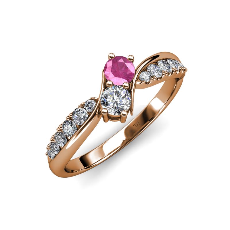 Nicia 0.81 ctw Pink Sapphire and Diamond (4.00 mm) accented Natural Diamonds Women Two Stone Bypass Engagement Ring 
