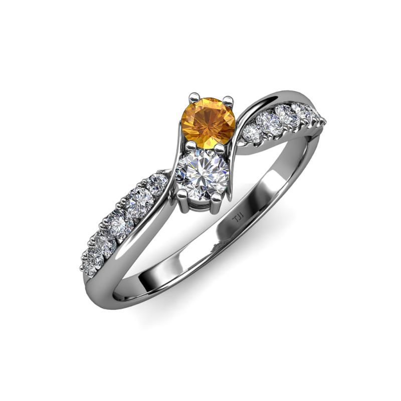 Nicia 0.75 ctw Citrine and Diamond (4.00 mm) accented Natural Diamonds Women Two Stone Bypass Engagement Ring 