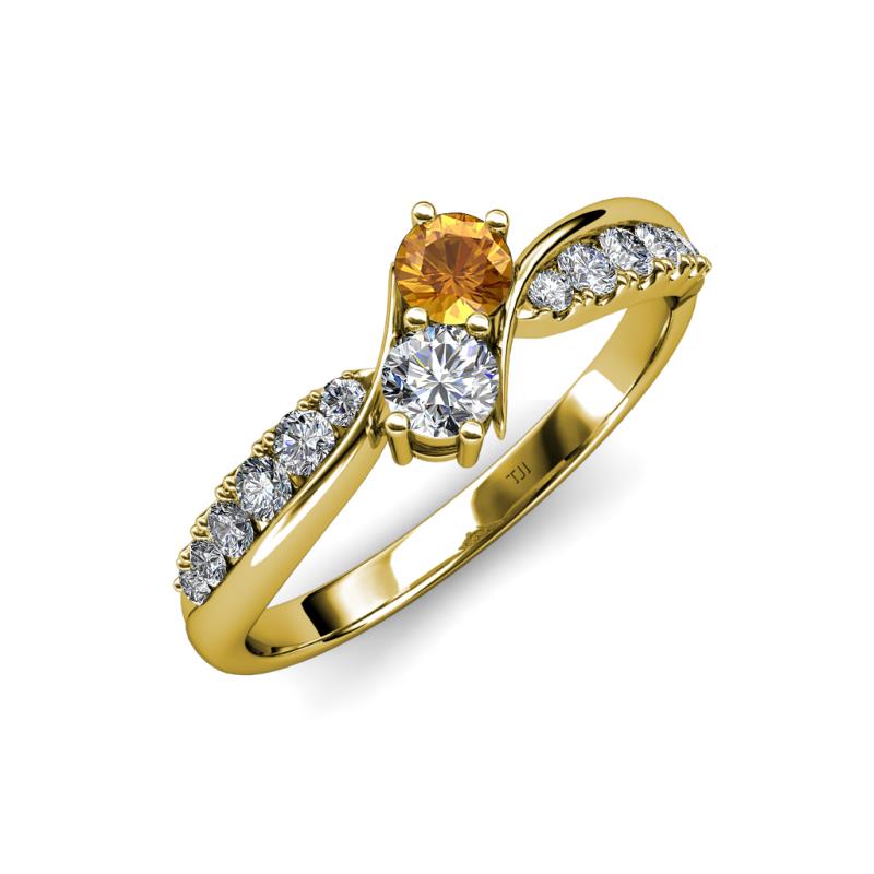 Nicia 0.75 ctw Citrine and Diamond (4.00 mm) accented Natural Diamonds Women Two Stone Bypass Engagement Ring 