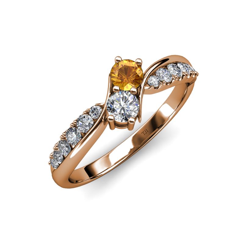 Nicia 0.75 ctw Citrine and Diamond (4.00 mm) accented Natural Diamonds Women Two Stone Bypass Engagement Ring 