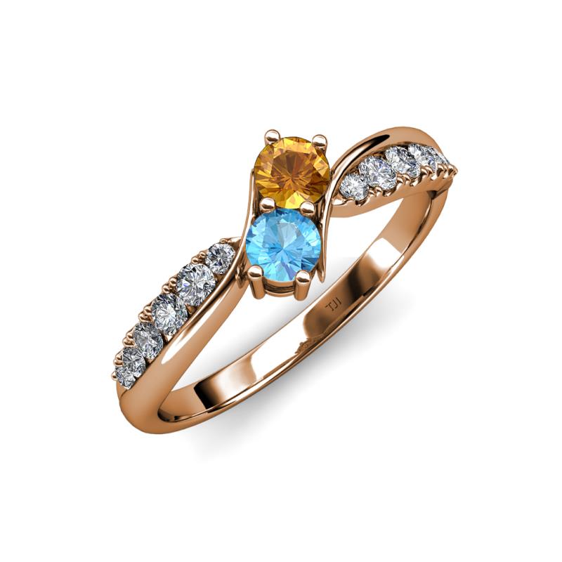 Nicia Citrine and Blue Topaz with Side Diamonds Bypass Ring 