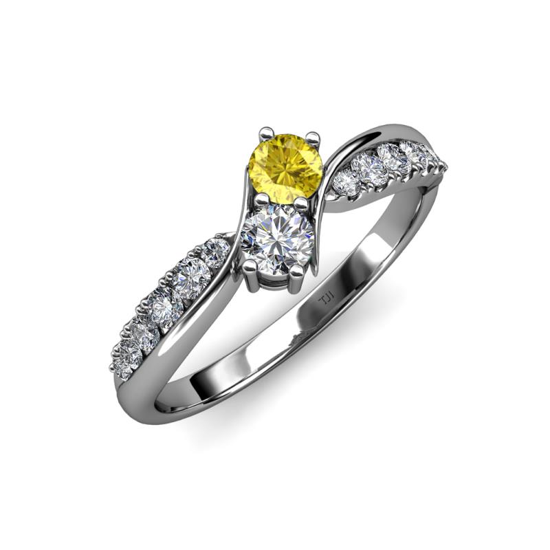 Nicia 0.81 ctw Yellow Sapphire and Diamond (4.00 mm) accented Natural Diamonds Women Two Stone Bypass Engagement Ring 