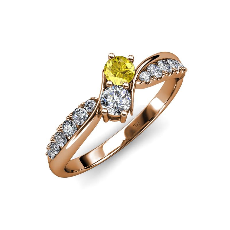 Nicia 0.81 ctw Yellow Sapphire and Diamond (4.00 mm) accented Natural Diamonds Women Two Stone Bypass Engagement Ring 