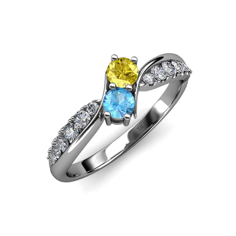 Nicia Yellow Sapphire and Blue Topaz with Side Diamonds Bypass Ring 