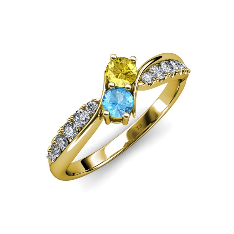 Nicia Yellow Sapphire and Blue Topaz with Side Diamonds Bypass Ring 