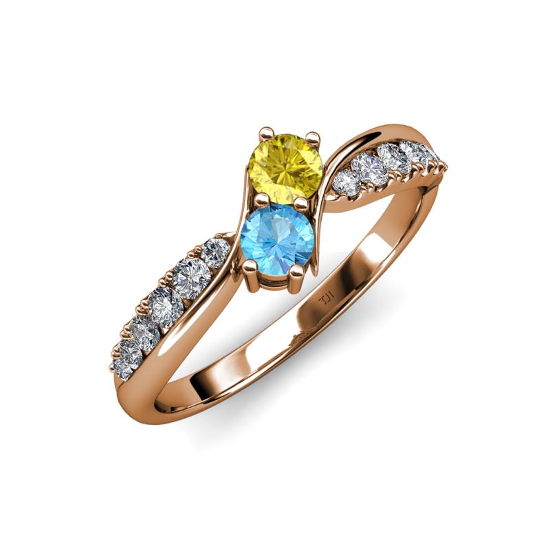 Nicia Yellow Sapphire and Blue Topaz with Side Diamonds Bypass Ring 