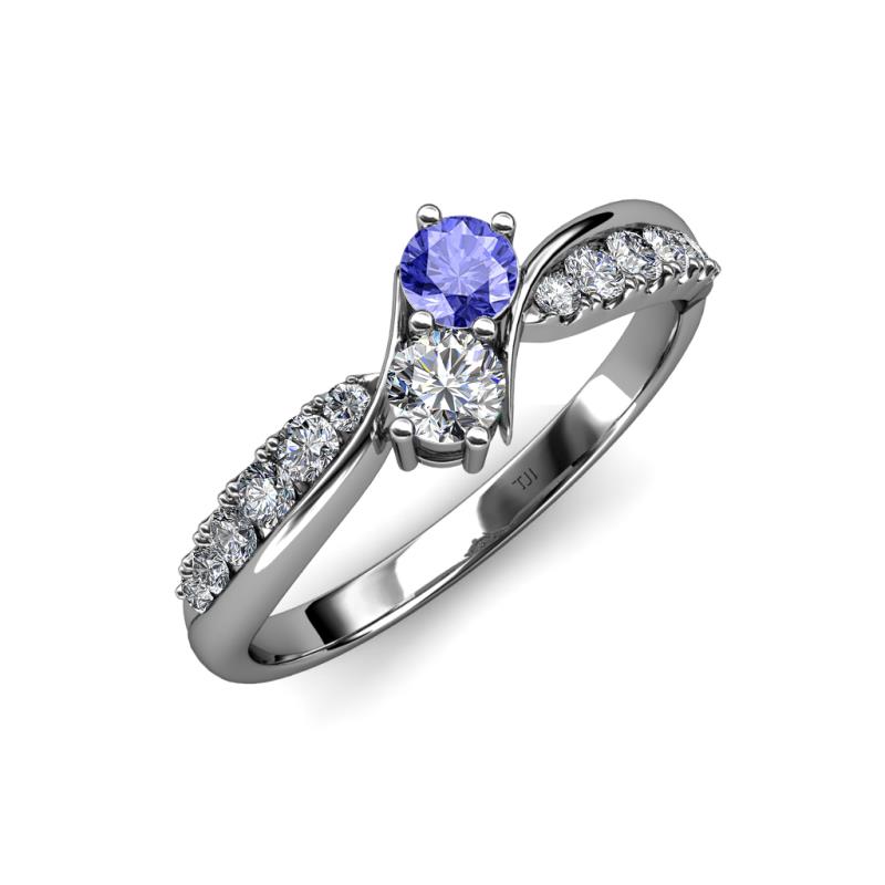 Nicia 0.78 ctw Tanzanite and Diamond (4.00 mm) accented Natural Diamonds Women Two Stone Bypass Engagement Ring 
