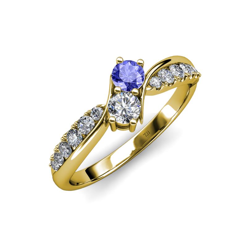 Nicia 0.78 ctw Tanzanite and Diamond (4.00 mm) accented Natural Diamonds Women Two Stone Bypass Engagement Ring 