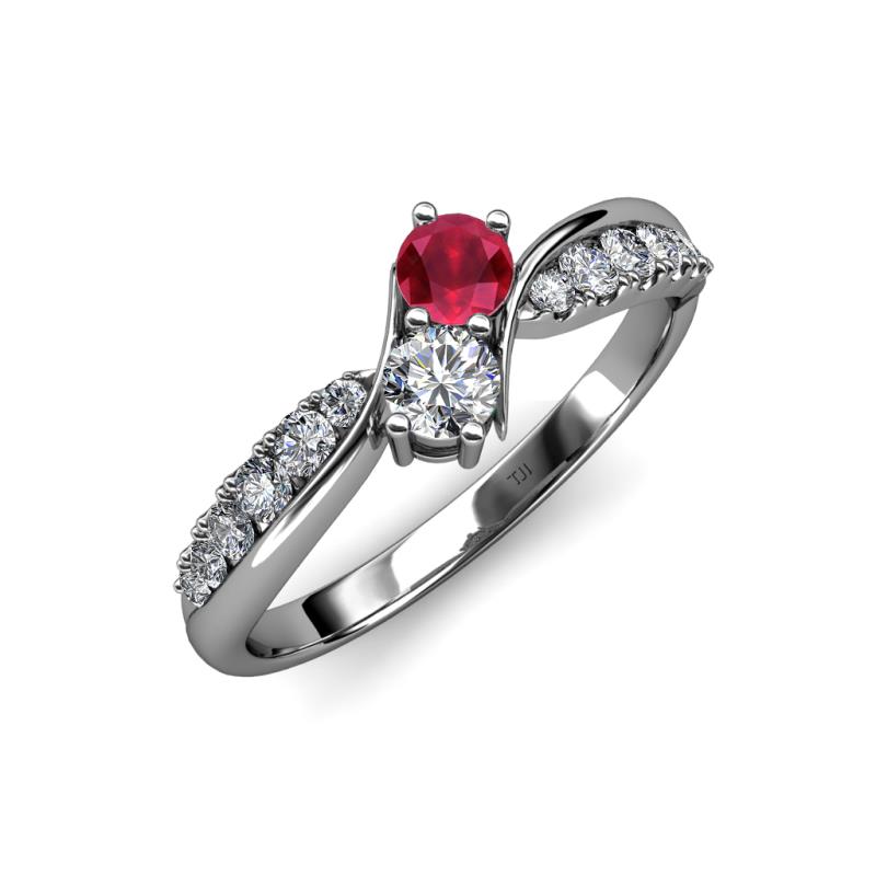 Nicia 0.81 ctw Ruby and Diamond (4.00 mm) accented Natural Diamonds Women Two Stone Bypass Engagement Ring 
