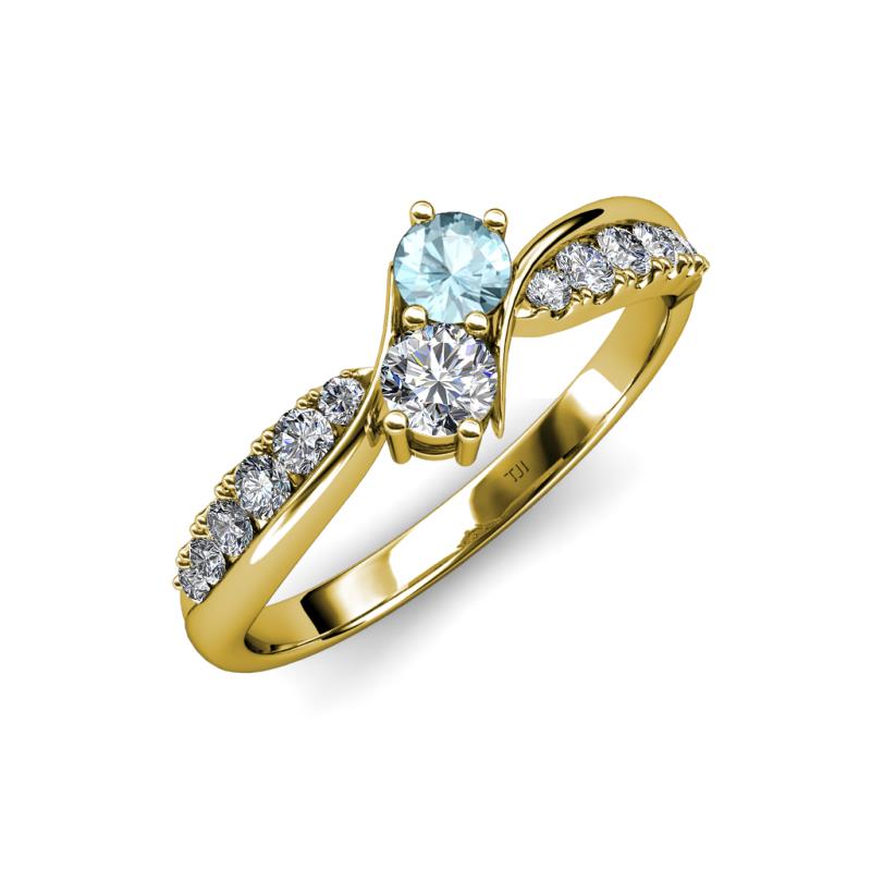 Nicia 0.75 ctw Aquamarine and Diamond (4.00 mm) accented Natural Diamonds Women Two Stone Bypass Engagement Ring 