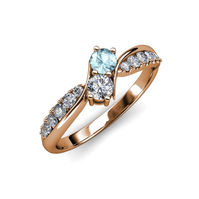 Nicia 0.75 ctw Aquamarine and Diamond (4.00 mm) accented Natural Diamonds Women Two Stone Bypass Engagement Ring 