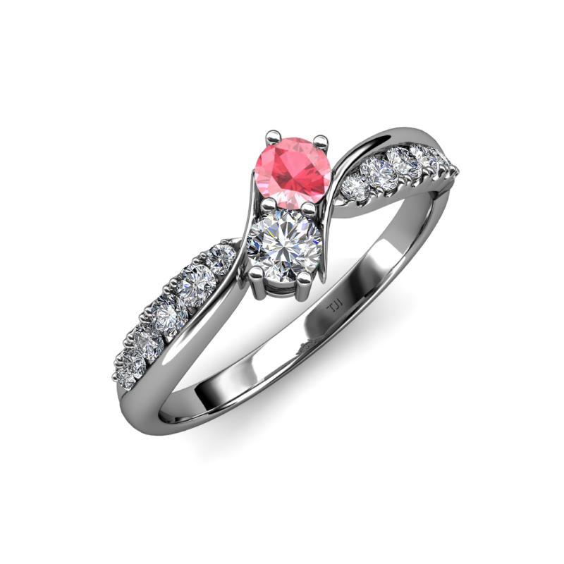 Nicia 0.75 ctw Pink Tourmaline and Diamond (4.00 mm) accented Natural Diamonds Women Two Stone Bypass Engagement Ring 
