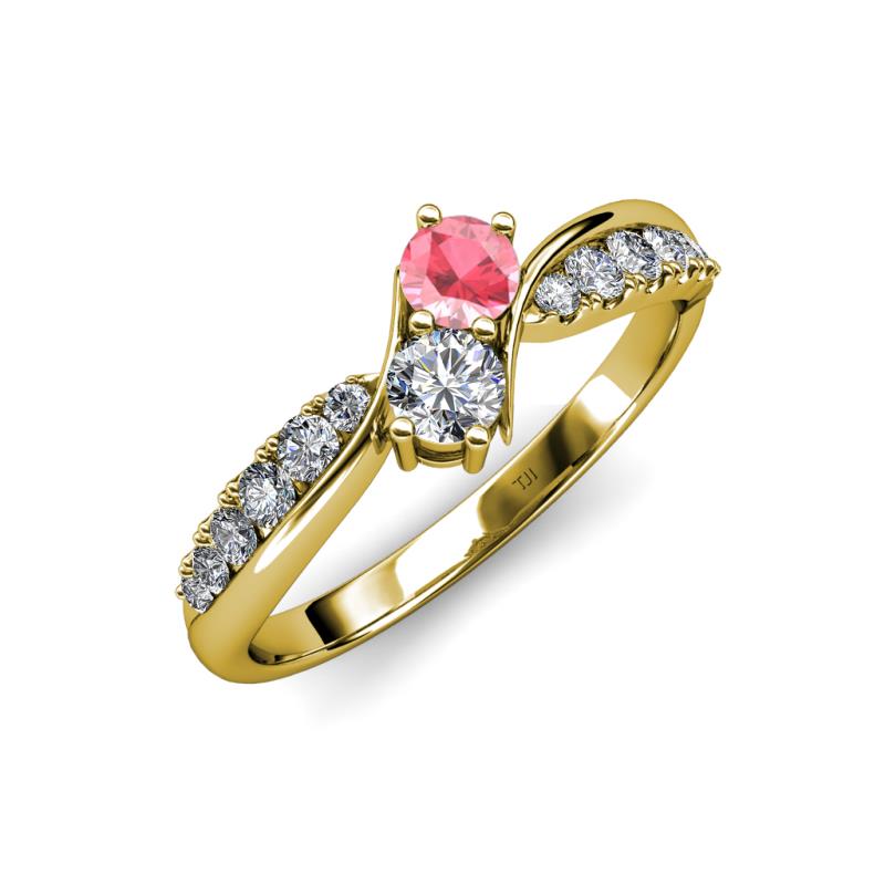 Nicia 0.75 ctw Pink Tourmaline and Diamond (4.00 mm) accented Natural Diamonds Women Two Stone Bypass Engagement Ring 