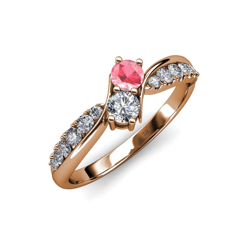 Nicia 0.75 ctw Pink Tourmaline and Diamond (4.00 mm) accented Natural Diamonds Women Two Stone Bypass Engagement Ring 