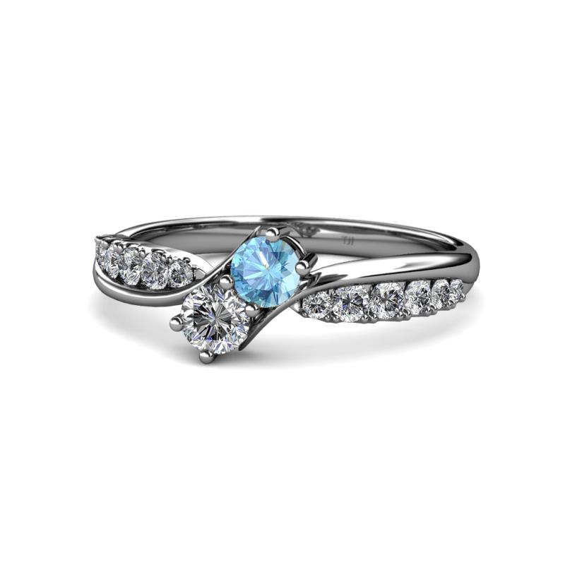 Nicia 0.77 ctw Blue Topaz and Diamond (4.00 mm) accented Natural Diamonds Women Two Stone Bypass Engagement Ring 