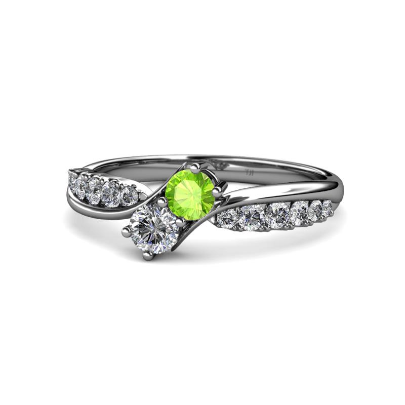 Nicia Peridot and Diamond with Side Diamonds Bypass Ring 