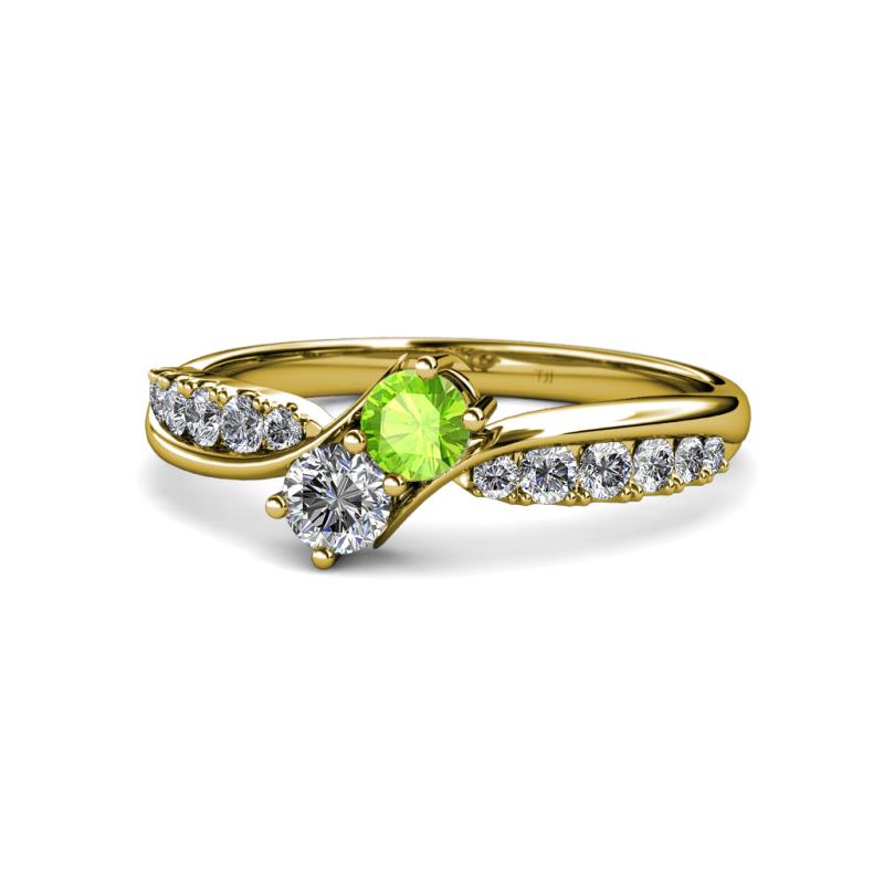Nicia Peridot and Diamond with Side Diamonds Bypass Ring 