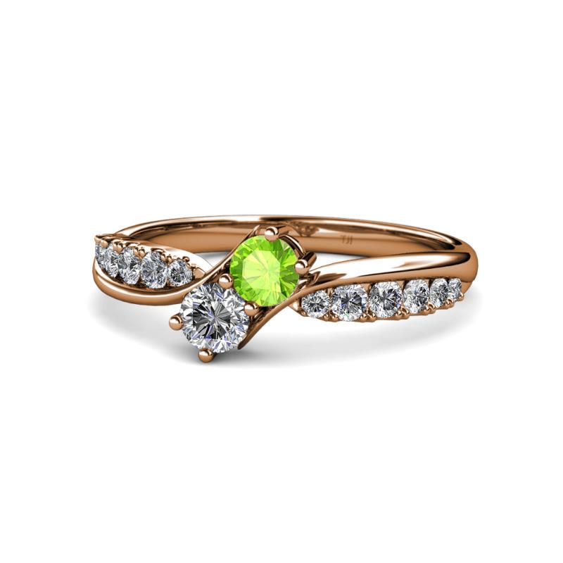 Nicia Peridot and Diamond with Side Diamonds Bypass Ring 