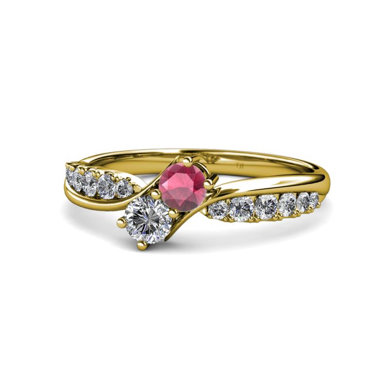 Nicia Rhodolite Garnet and Diamond with Side Diamonds Bypass Ring 
