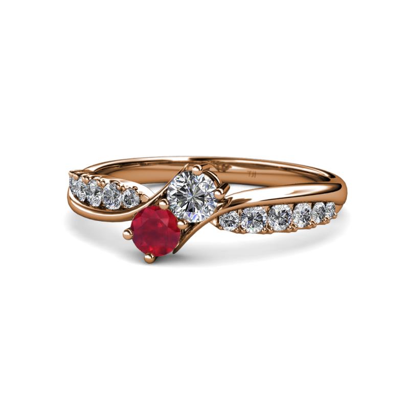Nicia Diamond and Ruby with Side Diamonds Bypass Ring 