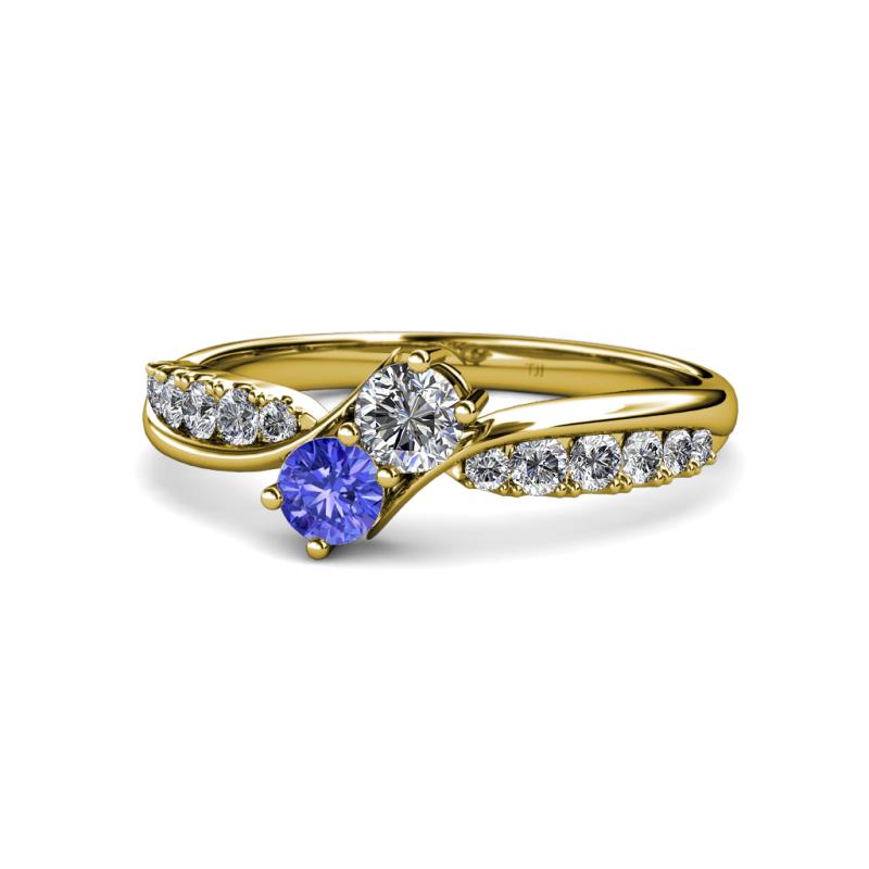 Nicia Diamond and Tanzanite with Side Diamonds Bypass Ring 