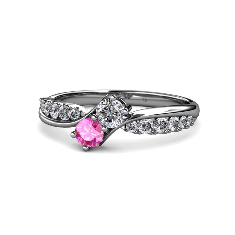Nicia Diamond and Pink Sapphire with Side Diamonds Bypass Ring 