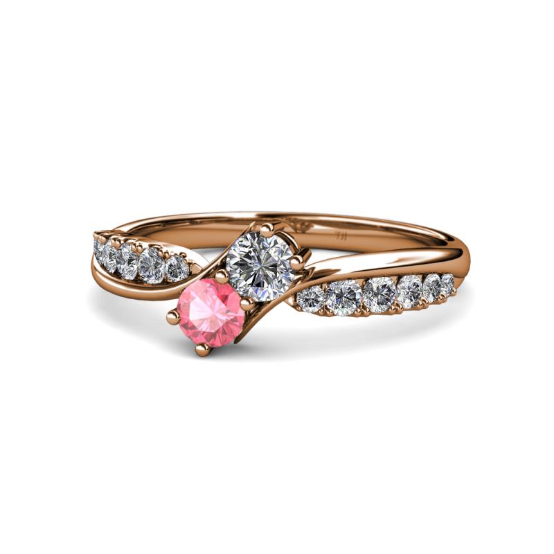 Nicia Diamond and Pink Tourmaline with Side Diamonds Bypass Ring 