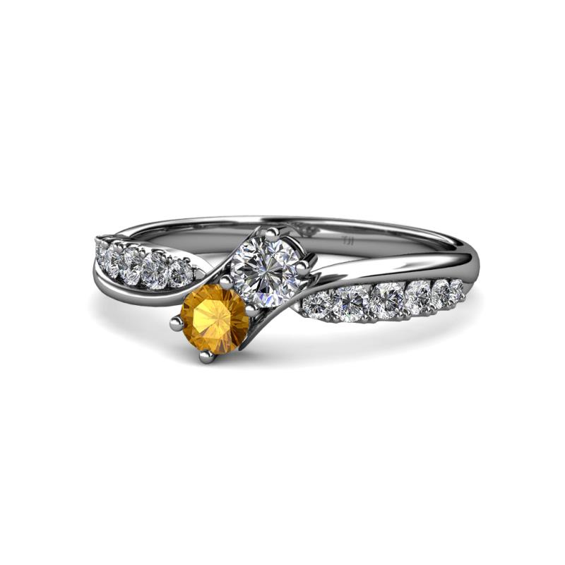 Nicia Diamond and Citrine with Side Diamonds Bypass Ring 