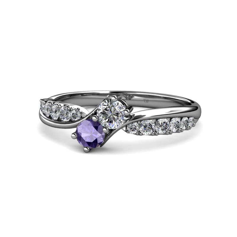 Nicia Diamond and Iolite with Side Diamonds Bypass Ring 
