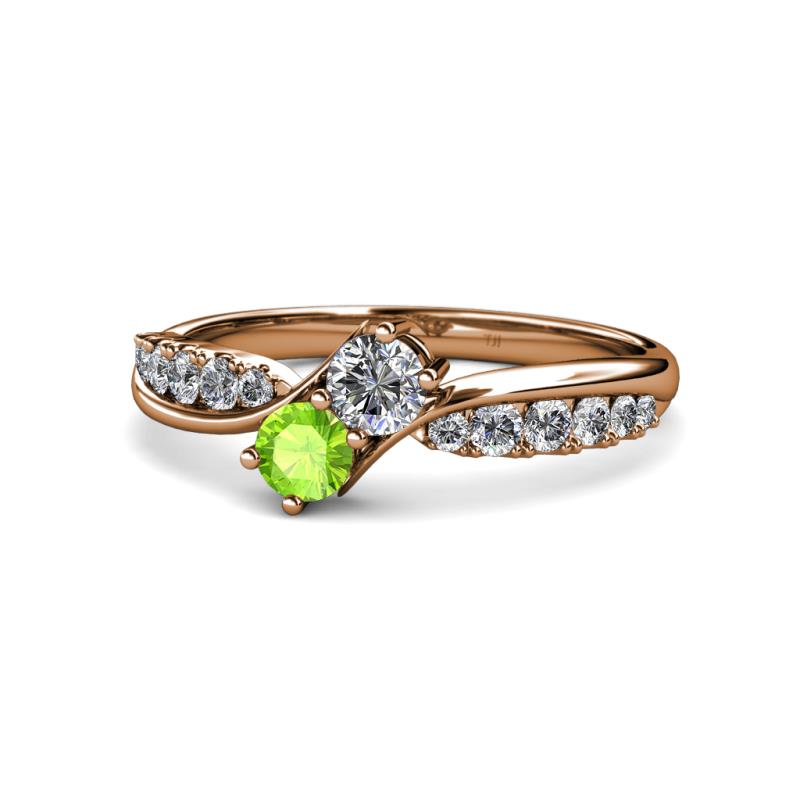 Nicia Diamond and Peridot with Side Diamonds Bypass Ring 