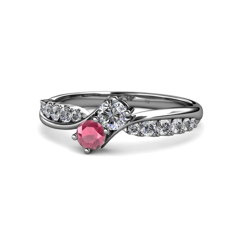 Nicia Diamond and Rhodolite Garnet with Side Diamonds Bypass Ring 