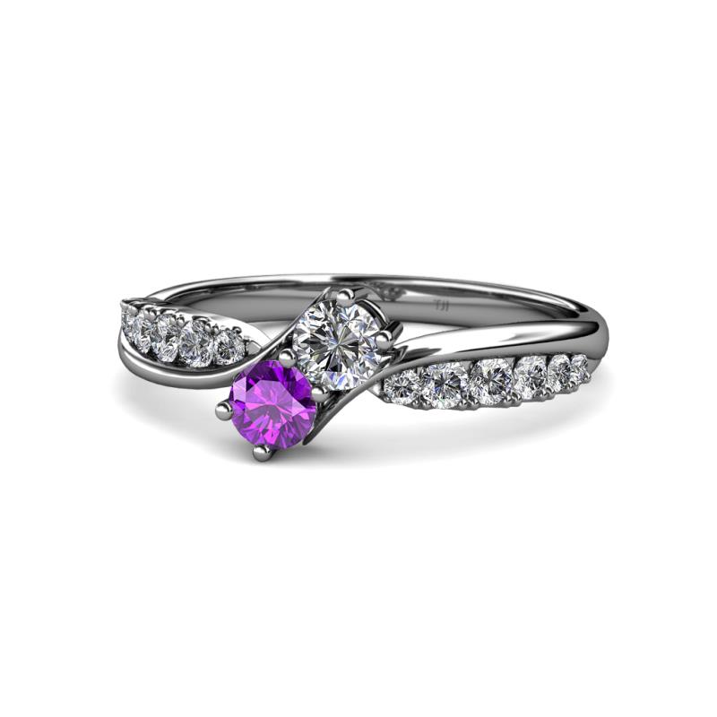 Nicia Diamond and Amethyst with Side Diamonds Bypass Ring 