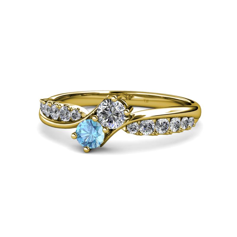 Nicia Diamond and Blue Topaz with Side Diamonds Bypass Ring 